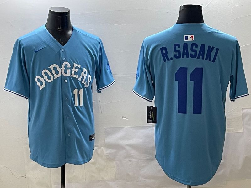 Men Los Angeles Dodgers #11 R.Sasaki Light Blue Joint Name 2025 Nike MLB Jersey style 14->los angeles dodgers->MLB Jersey